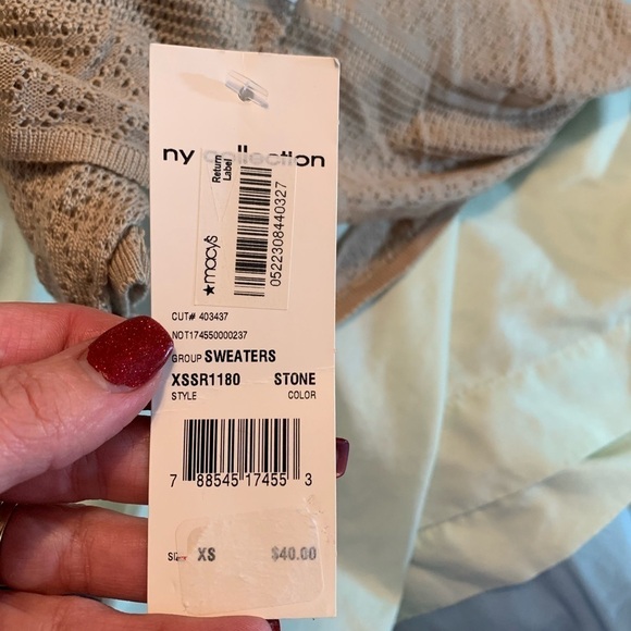 NY Collection Tan Tie Front Lightweight Sweater - Picture 7 of 7